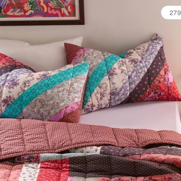 Set of Two Patchwork Florals Quilted Shams New With Tag